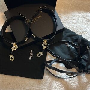 Honey Birdette Fashion Fetish Thigh Garters & Braces Set Black Gold S/M